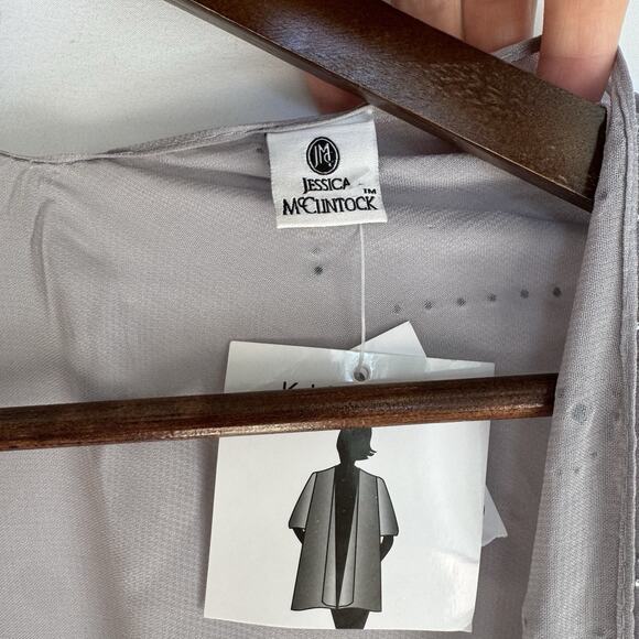 Jessica McClintock Women’s OS Sheer Kimono Cover Up Gray Rhinestone Studded NWT - Picture 2 of 6